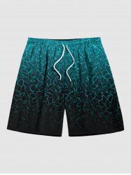 Short de Plage Hawaïen Ombre Imprimé de Grande Taille pour Homme - Noir 3XL