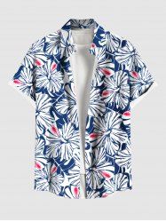 Plus Size Tropical Hibiscus Flowers Print Buttons Pocket Hawaii Shirt For Men -  