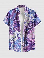 Plus Size Tropical Leaf Flowers Print Buttons Pocket Hawaii Shirt For Men -  