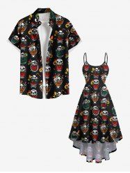 Skulls Colorful Fruit Juice Print Plus Size Matching Hawaii Beach Outfit For Couples -  