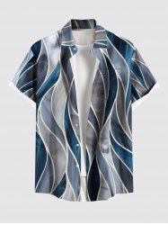 Plus Size Geometric Patterns Colorblock Print Buttons Pocket Hawaii Shirt For Men -  
