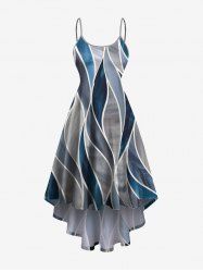Plus Size Geometric Patterns Colorblock Print High Low Hawaii Cami Dress -  