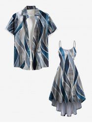 Geometric Patterns Colorblock Print Plus Size Matching Hawaii Beach Outfit For Couples -  