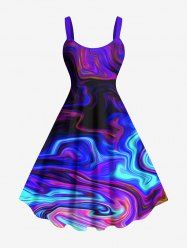 Plus Size Colorful Ocean Currents Print Hawaii Tank Dress -  