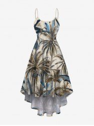 Plus Size Coconut Tree Palm Leaf Print High Low Hawaii Cami Dress -  
