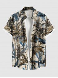 Plus Size Coconut Tree Palm Leaf Print Buttons Pocket Hawaii Shirt For Men -  