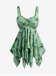 Plus Size Floral Print Heart Buckle Layered Handkerchief Asymmetric Tank Top -  