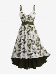 Plus Size Jacquard Cut Flower Chain Decor Ruched Asymmetric High Low Dress -  