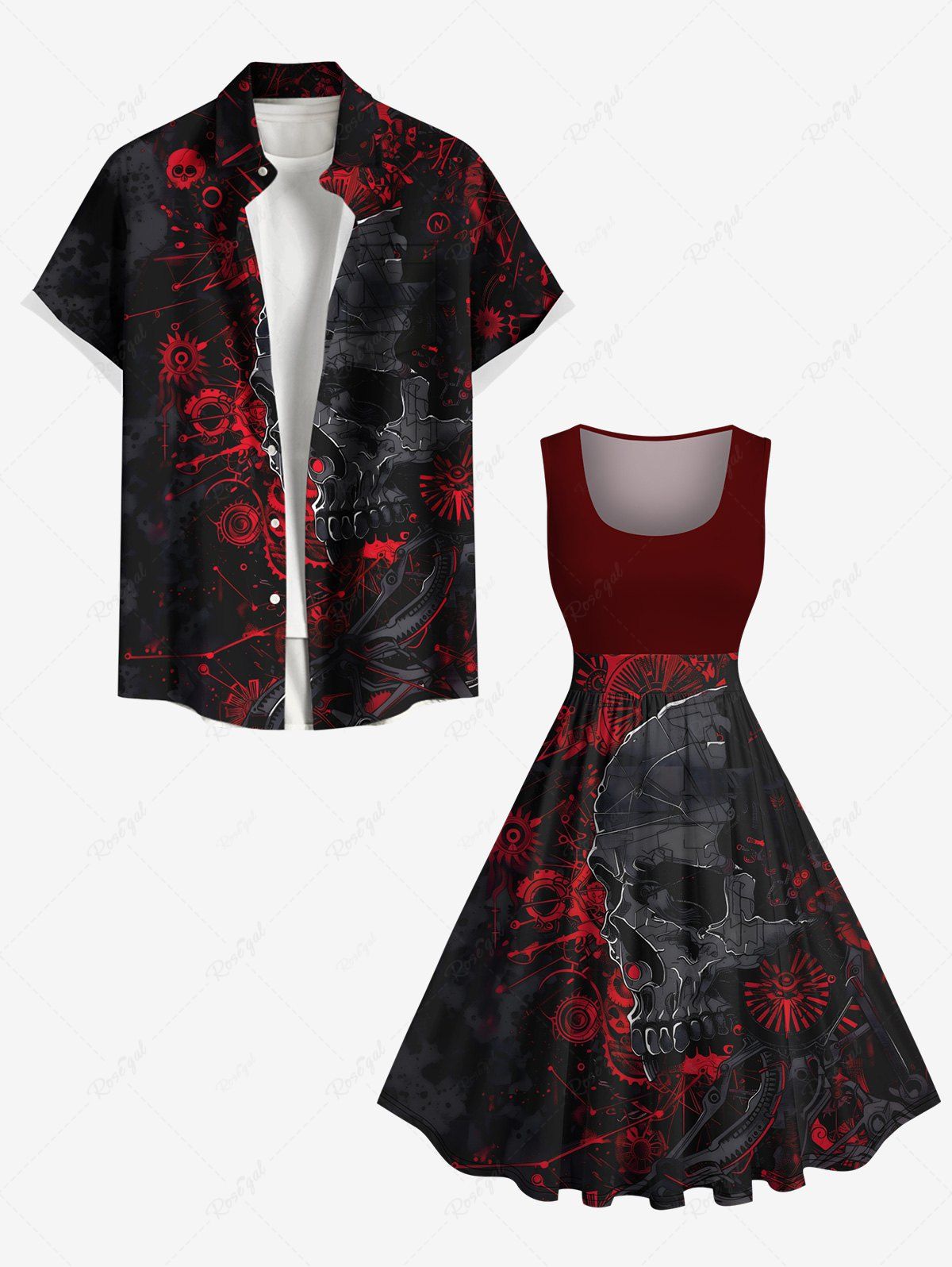 Store Skull Galaxy Sun Print Plus Size Matching Hawaii Beach Outfit For Couples  