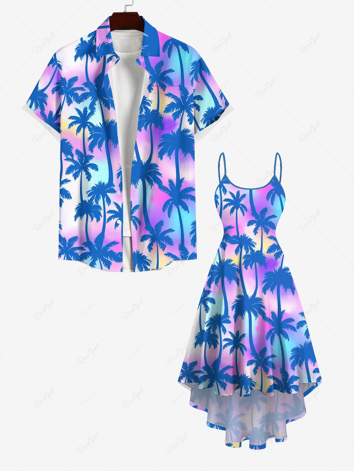 Fancy Ombre Tie Dye Coconut Tree Print Plus Size Matching Hawaii Beach Outfit For Couples  