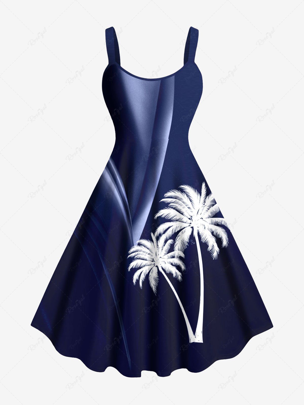 Affordable Plus Size Coconut Tree Curve Light Beam Print Hawaii A Line Tank Dress  