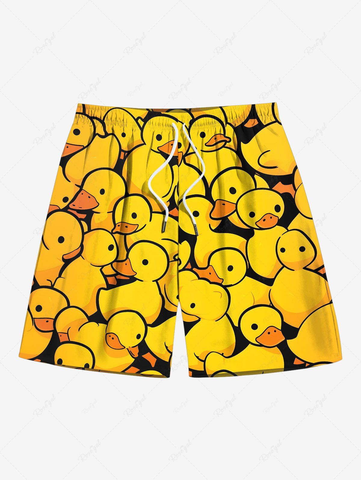 Shop Plus Size Cute Duck Print Hawaii Drawstring Beach Shorts For Men  