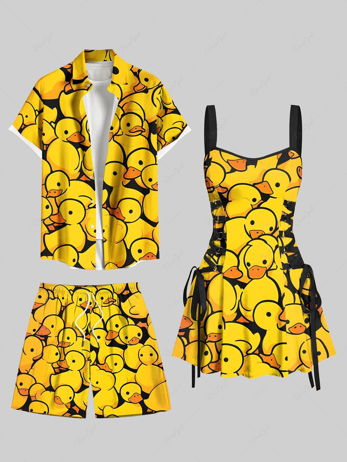 Buy Cute Duck Print Matching Hawaii Beach Outfit For Couples  