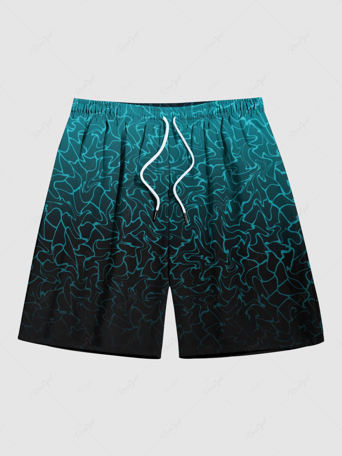 Affordable Plus Size Ombre Water Ripples Print Hawaii Beach Shorts For Men  