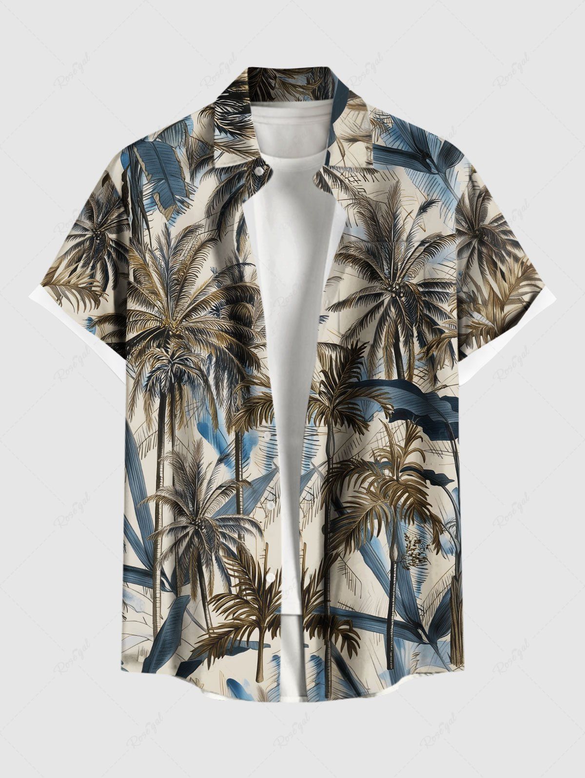 Latest Plus Size Coconut Tree Palm Leaf Print Buttons Pocket Hawaii Shirt For Men  