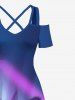 Plus Size Coconut Tree Ombre Light Beam Print Cold Shoulder Crisscross Hawaii Maxi Dress -  