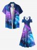 Maxi Robe Hawaïen Ombrée Croisé Palmier Cocotier Imprimés de Grande Taille - Bleu 3X