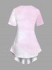 Cherry Leaf Bowknot Print Patchwork Ombre 2 in 1 Women T-shirt and Flare Pants Plus Size Matching Set -  