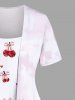 Cherry Leaf Bowknot Print Patchwork Ombre 2 in 1 Women T-shirt and Flare Pants Plus Size Matching Set -  