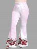 Cherry Leaf Bowknot Print Patchwork Ombre 2 in 1 Women T-shirt and Flare Pants Plus Size Matching Set -  