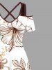 Flower Leaf Branch Bowknot Print Plus Size Matching Hawaii Beach Outfit For Couples -  