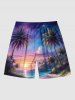 Coconut Tree Ombre Colorful Sky Sea Print Plus Size Matching Hawaii Beach Outfit For Couples -  