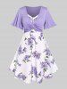 Plus Size Twisted Plunging Crop Top and 3D Flower Print Spaghetti Strap Cottagecore Dress -  
