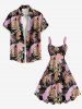 Robe Débardeur Trapèze Imprimée Léopard et Fleurs Tropicales Grande Taille - Noir M