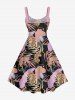 Plus Size Tropical Leaves Floral Leopard Print Hawaii A Line Tank Dress -  