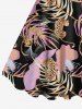 Plus Size Tropical Leaves Floral Leopard Print Hawaii A Line Tank Dress -  