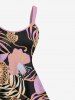 Plus Size Tropical Leaves Floral Leopard Print Hawaii A Line Tank Dress -  