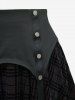 Gothic Plus Size Silver Flocking Plaid Button Skirt -  