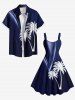 Plus Size Coconut Tree Curve Light Beam Print Hawaii A Line Tank Dress -  