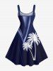 Robe Drapée Ligne A Arbre Noix de Coco et Ligne A Imprimés de Grande Taille - Bleu profond 5X
