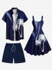 Robe Drapée Ligne A Arbre Noix de Coco et Ligne A Imprimés de Grande Taille - Bleu profond 5X