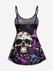 Skull Mushroom Tree Forest Butterfly Galaxy Print Hawaii Tankini Top(Adjustable Shoulder Strap) -  