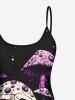 Skull Mushroom Tree Forest Butterfly Galaxy Print Hawaii Tankini Top(Adjustable Shoulder Strap) -  