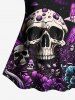 Skull Mushroom Tree Forest Butterfly Galaxy Print Hawaii Tankini Top(Adjustable Shoulder Strap) -  