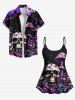Skull Mushroom Tree Forest Butterfly Galaxy Print Hawaii Tankini Top(Adjustable Shoulder Strap) -  