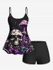 Skull Mushroom Tree Forest Butterfly Galaxy Print Hawaii Tankini Top(Adjustable Shoulder Strap) -  