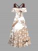 Plus Size Floral Leaves Branch Bowknot Print Hawaii Cold Shoulder Crisscross A Line Maxi Dress -  