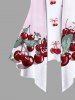 Plus Size Cherry Leaf Bowknot Print Patchwork Ombre 2 in 1 Women T-shirt -  