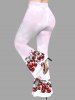 Pantalon Évasé Imprimé Cerise et Feuille Grande Taille - Rose clair XS