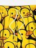 Plus Size Cute Duck Print Hawaii Drawstring Beach Shorts For Men -  