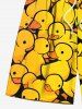 Plus Size Cute Duck Print Hawaii Drawstring Beach Shorts For Men -  