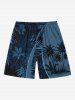 Plus Size Coconut Tree Tropical Leaves Curve Print Hawaii Drawstring Beach Shorts For Men -  