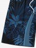 Plus Size Coconut Tree Tropical Leaves Curve Print Hawaii Drawstring Beach Shorts For Men -  