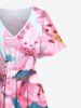 Plus Size Watercolor Ombre Tie Dye Floral Print Hawaii Split Pocket A Line Midi Dress -  