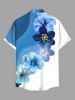 Plus Size Ombre Floral Ink Painting Print Hawaii Button Pocket Shirt For Men -  