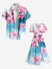 Robe Mi-Longue Hawaïen Ligne A Fendue Teintée Ombre à L'Aquarelle de Grande Taille - Bleu XS
